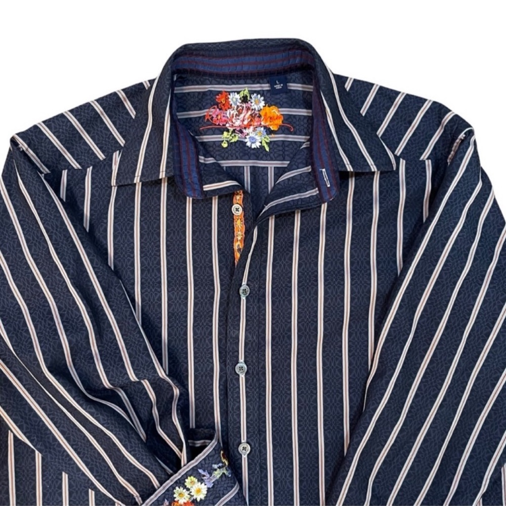 Robert Graham Southwestern Embroidered Floral And Stripe Shirt L Flip Cuff - Picture 2 of 10